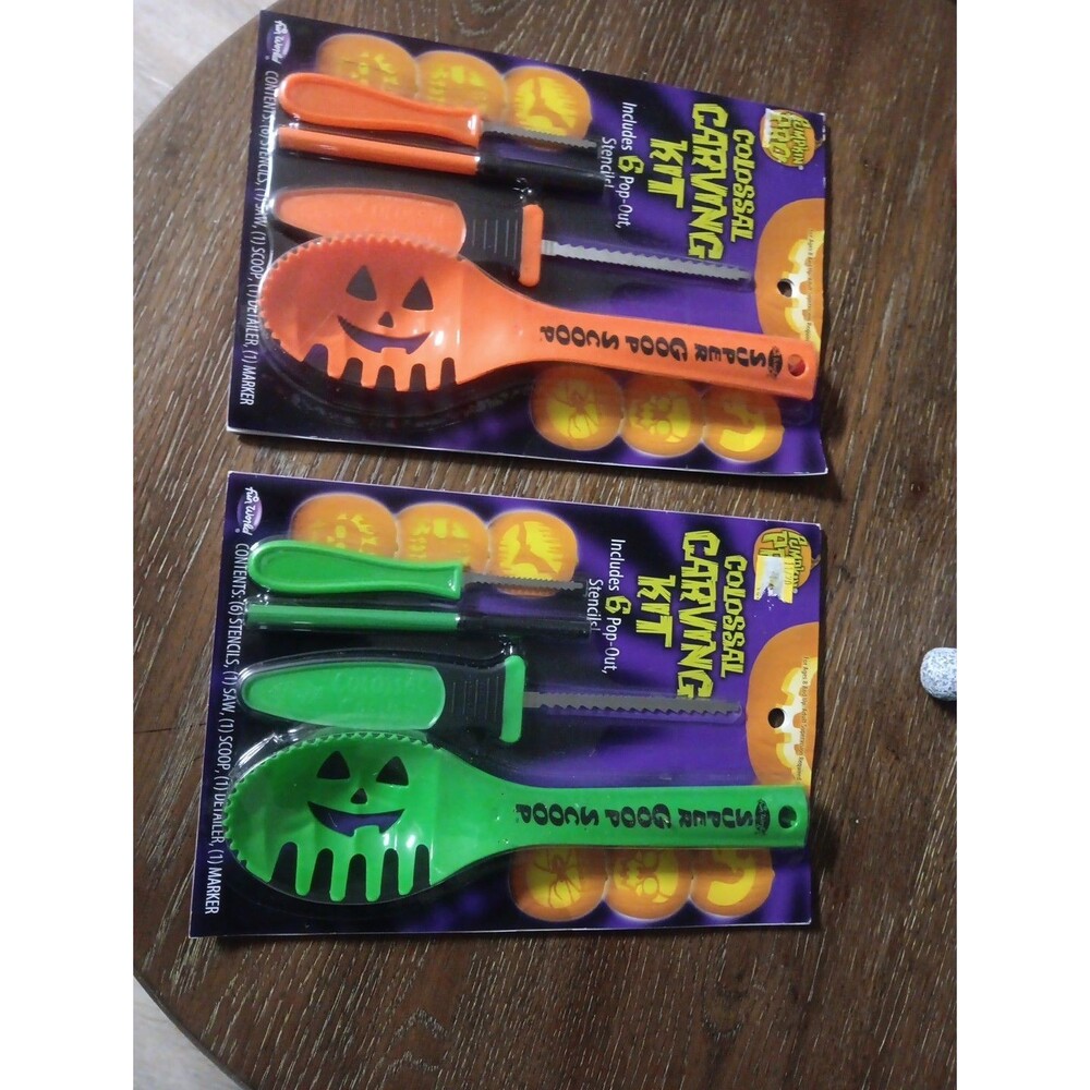 Pumpkin Carving Kit by Fun World Includes 6 Pop-Out Halloween Stencils Lot of 2
